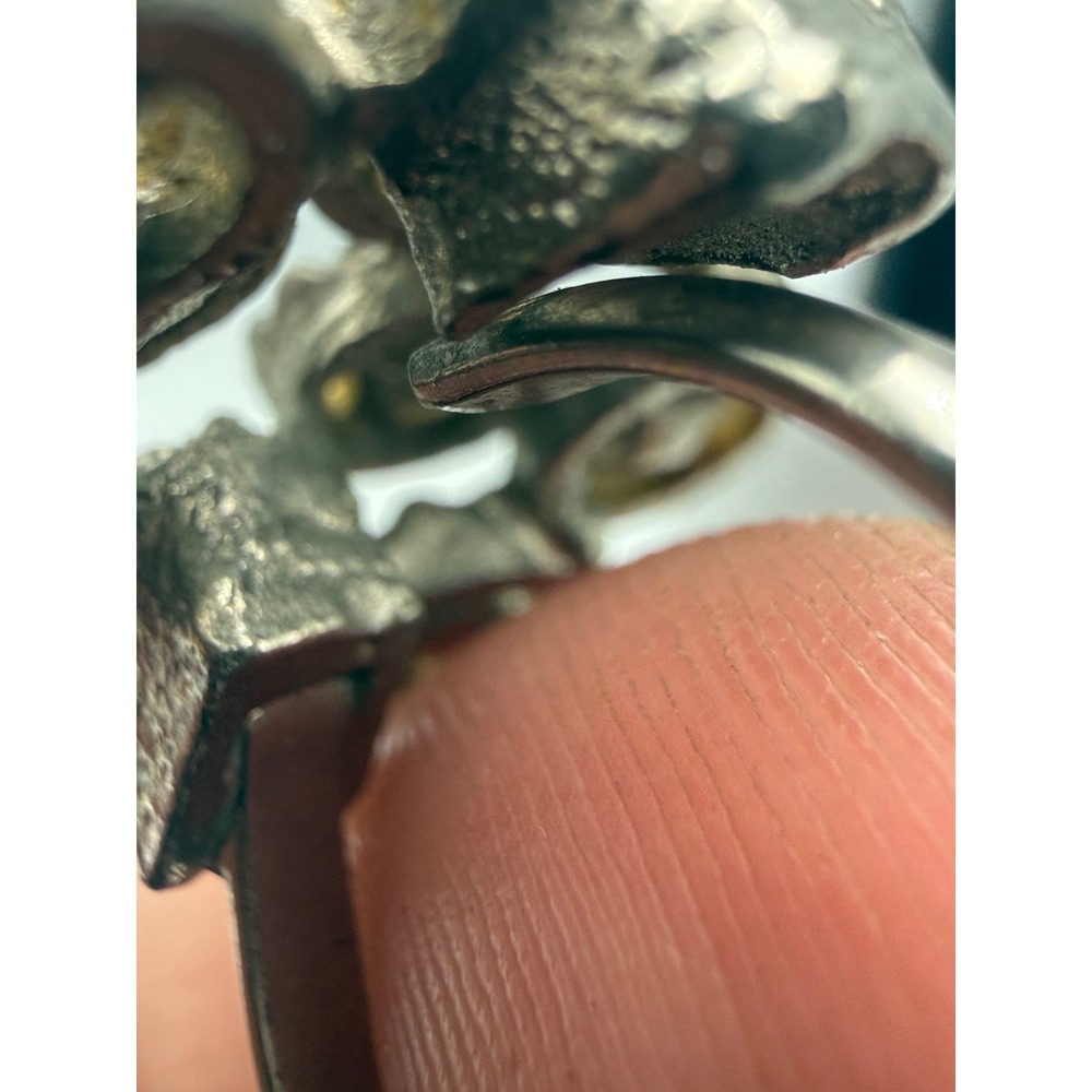 Vintage Brutalist Silver Tone Amber Rhinestone Cluster Adjustable Statement Ring - Picture 5 of 6